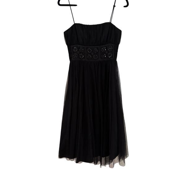 Vintage Cache Midi Dress Strap Black Cocktail Mesh size 4 Party Paris Y2K Formal - Picture 2 of 6